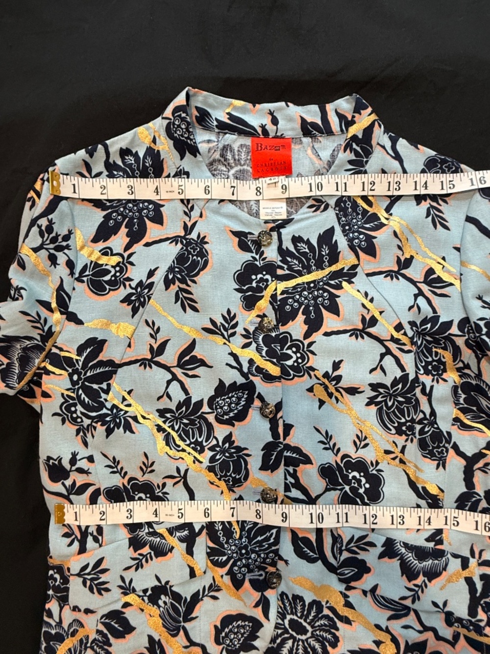 Vintage Bazar by Christian Lacroix blue floral blazer jacket, made France, EU 42 - Picture 12 of 14